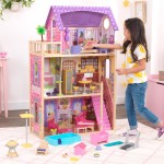 Casuta papusi Patio & Pool DollHouse KidKraft Casuta cu spatiu exterior de relaxare si piscina cu apa, accesorii cu sunete si lumini
